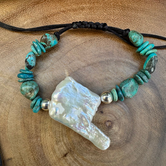 Turquoise Navajo Pearl Pearl Adjustable Bracelet