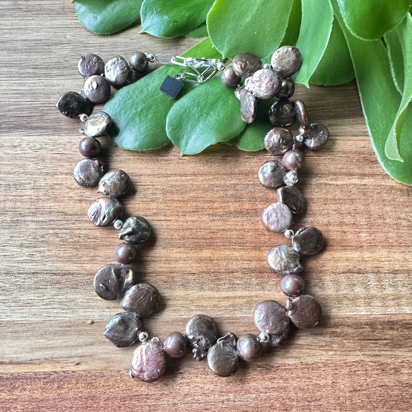 Chocolate Pearls Sterling Silver Necklace (18”-20”)