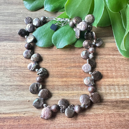 Chocolate Pearls Sterling Silver Necklace (18”-20”)