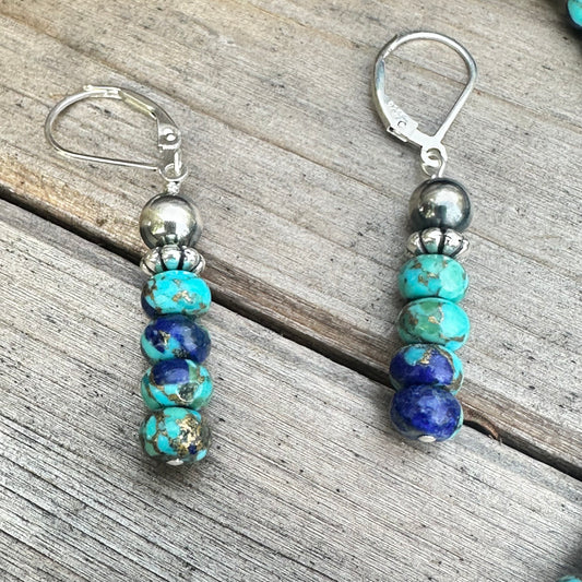 Lapis Turquoise Navajo Pearls  Earrings