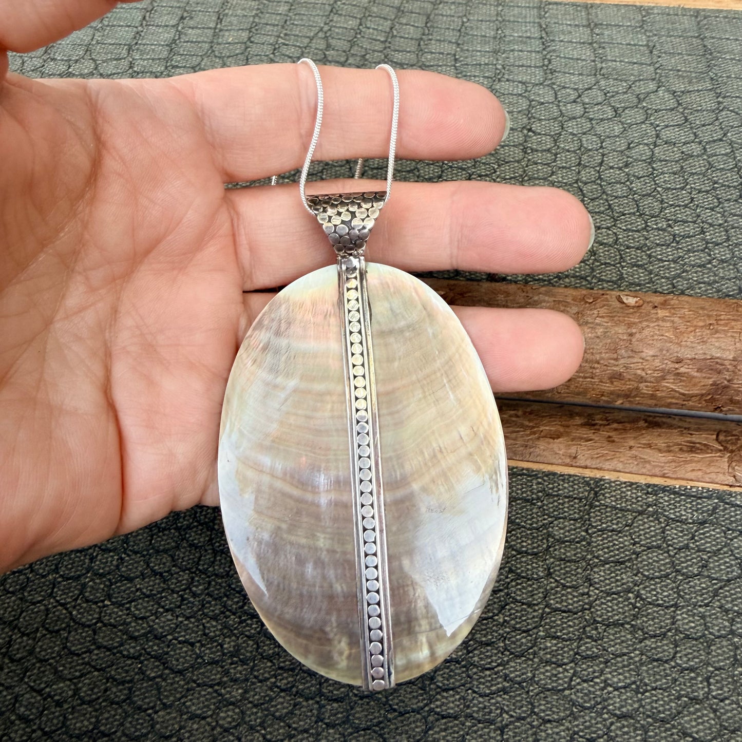 Sale - 4"  Abalone Pearl Sterling Silver Pendant on 18" Sterling Silver Chain