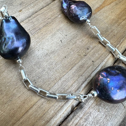 N0621.  Baroque Pearls Sterling Necklace (28”)