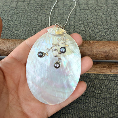 Sale - 4" Mother of Pearl Sterling Silver Pendant on 18" Sterling Silver Chain