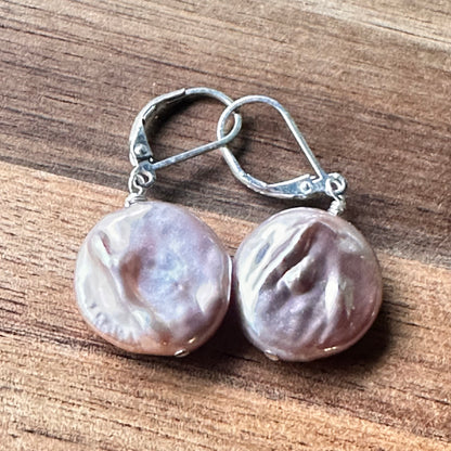 Natural Pinkish Pearl Earrings (1.4”)