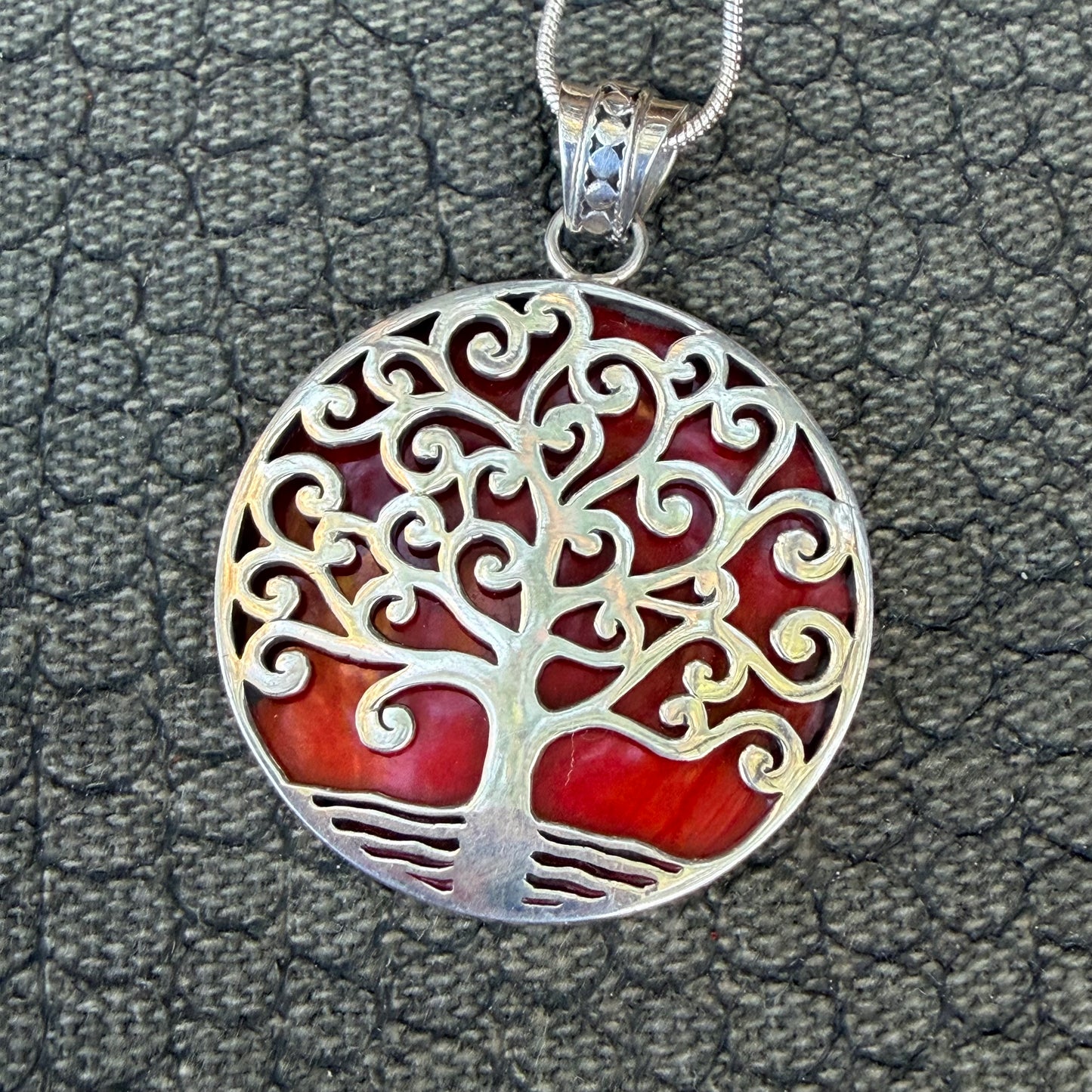 Sale - 1.6" Coral  Sterling Silver Pendant on 18" Sterling Silver Chain (Reversible)