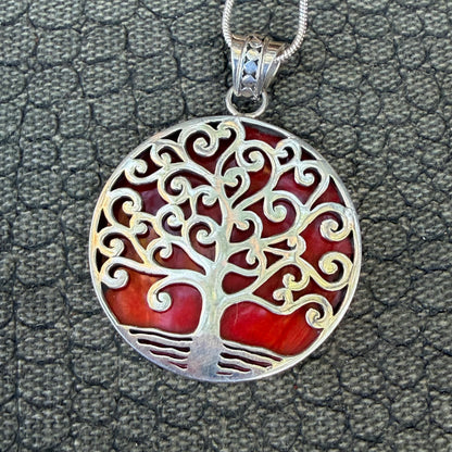 Sale - 1.6" Coral  Sterling Silver Pendant on 18" Sterling Silver Chain (Reversible)
