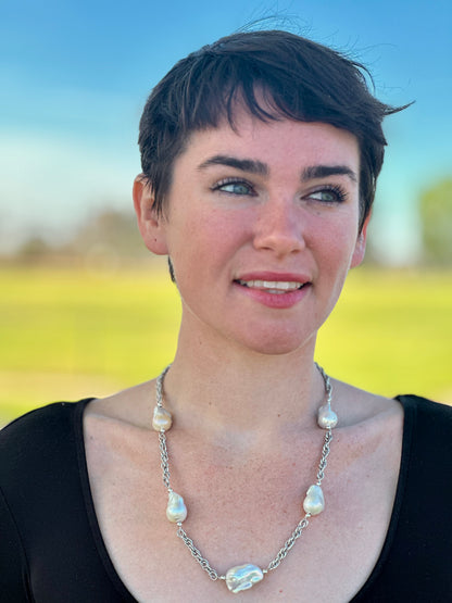Baroque Pearl Sterling Necklace (22"-24")