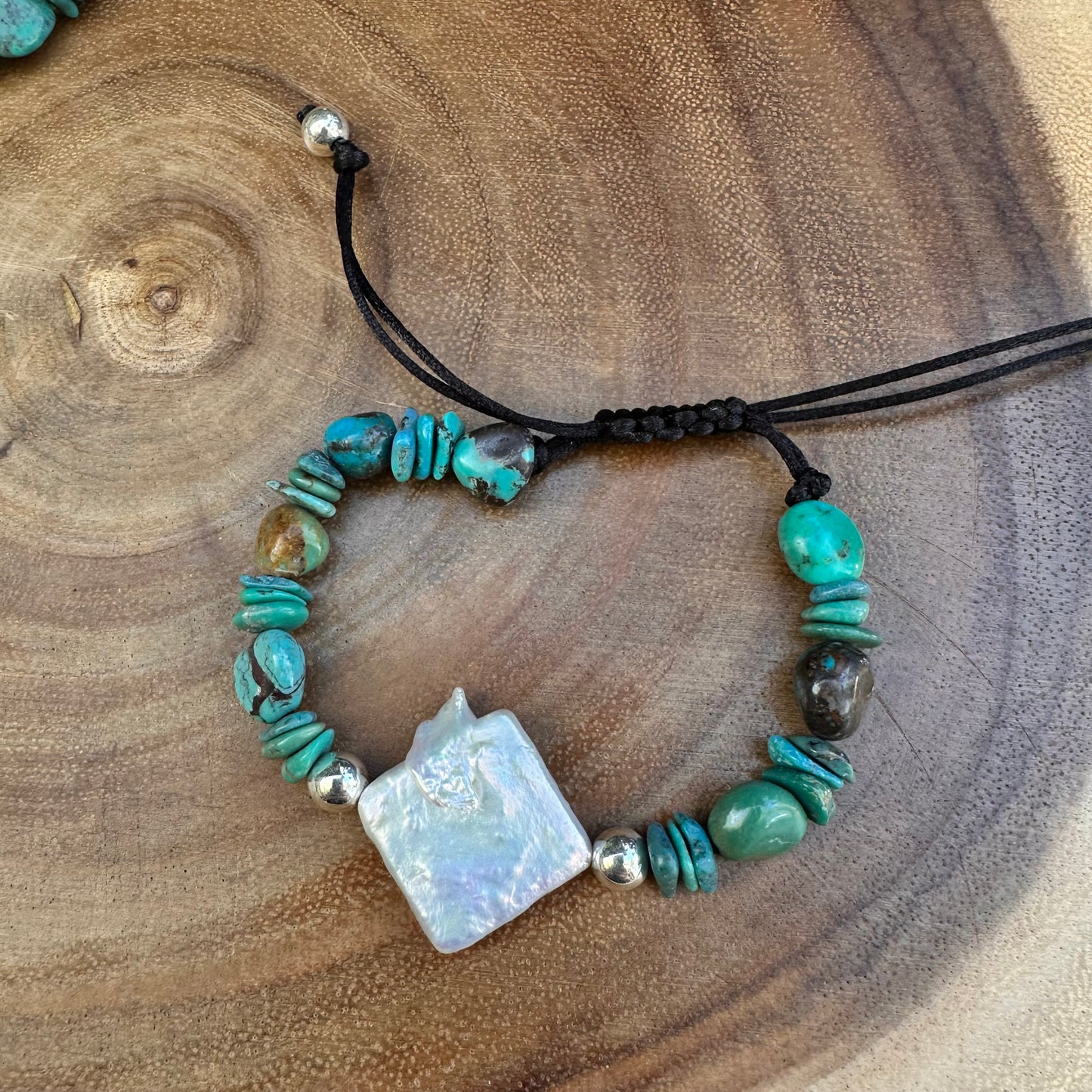 Turquoise Navajo Pearl Pearl Adjustable Bracelet