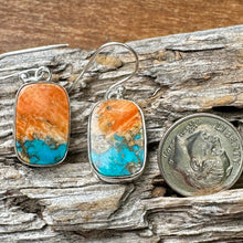 Load image into Gallery viewer, E0720  Turquoise Spiny Oyster Sterling Earrings (1.3”)
