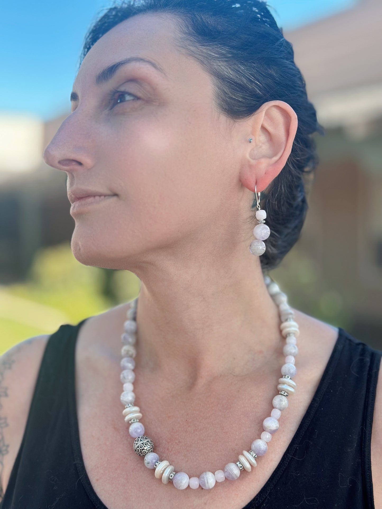N0861  Lavender Jade Pearl Sterling Necklace (18”-20”)