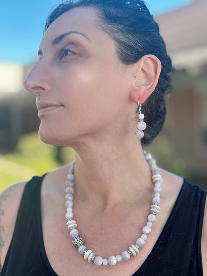N0861  Lavender Jade Pearl Sterling Necklace (18”-20”)