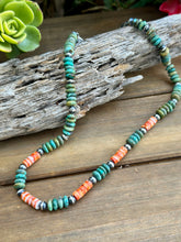 Load image into Gallery viewer, N0818   Navajo Pearl Turquoise Spiny Oyster Oxidized Necklace (18”-20”)
