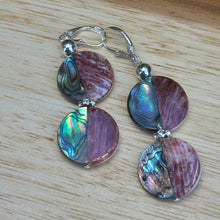 Load image into Gallery viewer, Double Abalone Sterling Earrings 2.4”
