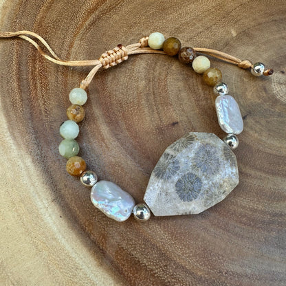 Fossilized Coral Pearl BOHO Bracelet