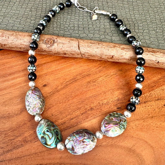 Abalone Onyx Sterling Silver Necklace 18'-20"