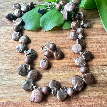 Chocolate Pearls Sterling Silver Necklace (18”-20”)