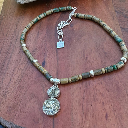 Pyrite Pendant Jasper Sterling Necklace (18-20")