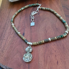 Load image into Gallery viewer, Pyrite Pendant Jasper Sterling Necklace (18-20&quot;)
