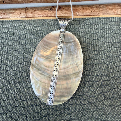 Sale - 4"  Abalone Pearl Sterling Silver Pendant on 18" Sterling Silver Chain