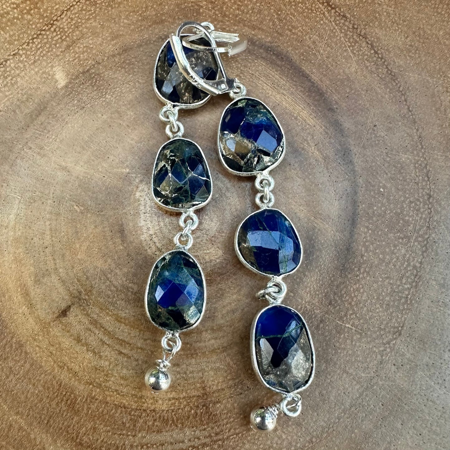Lapis, Copper, Sterling Earrings (3”)