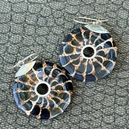 Sale -  1.2" Nautilus Mother of Pearl Shell Sterling Silver Earrings