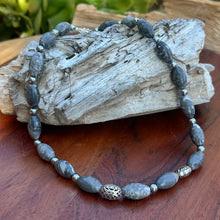 Load image into Gallery viewer, Gray Jasper Sterling Necklace with Earrings (18-20&quot;)
