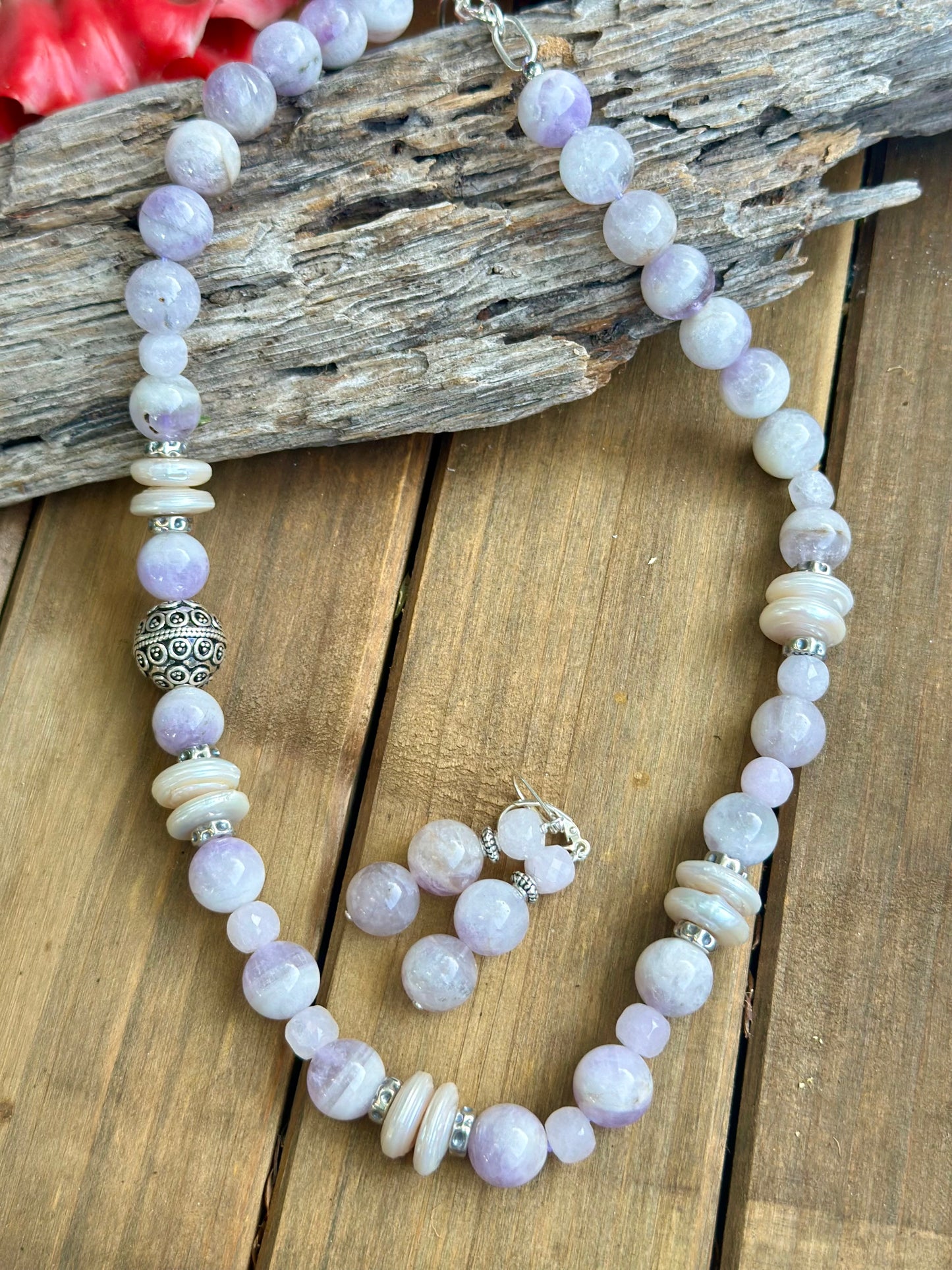 N0861  Lavender Jade Pearl Sterling Necklace (18”-20”)
