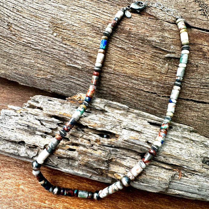 N0887  Jasper Navajo Pearls Necklace (18”-20”)