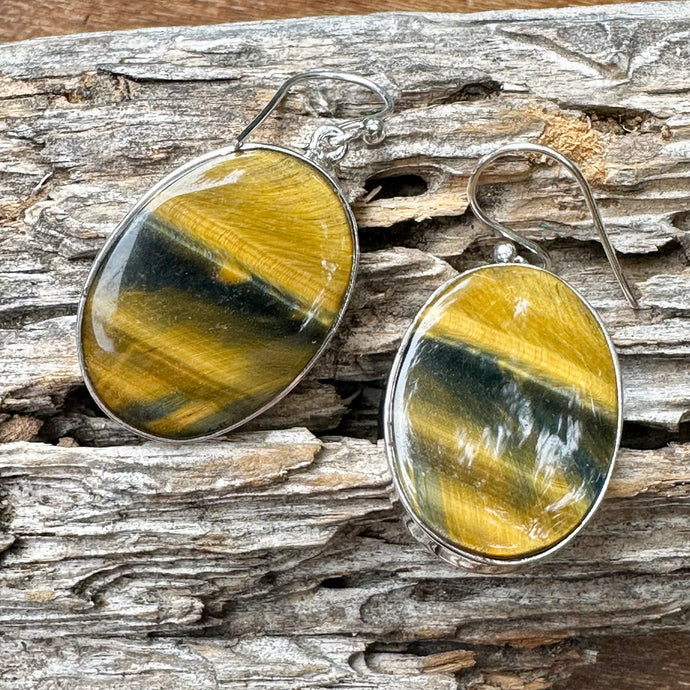 E0719  Tiger Eye  Sterling Earrings (1.6”)