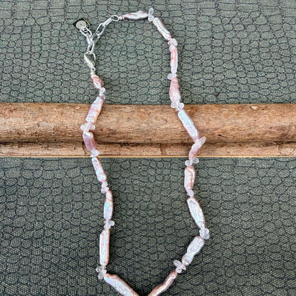 Sale - 18"-20"  Rose Quartz Pearl Sterling Silver Necklace