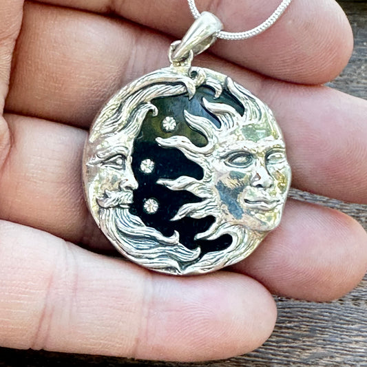 Sterling Silver Sun and Moon Pendant 18” Sterling Silver Chain