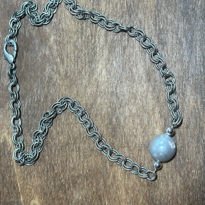 N0700  Baroque Pearl Oxidized Sterling Necklace (18”-20”)