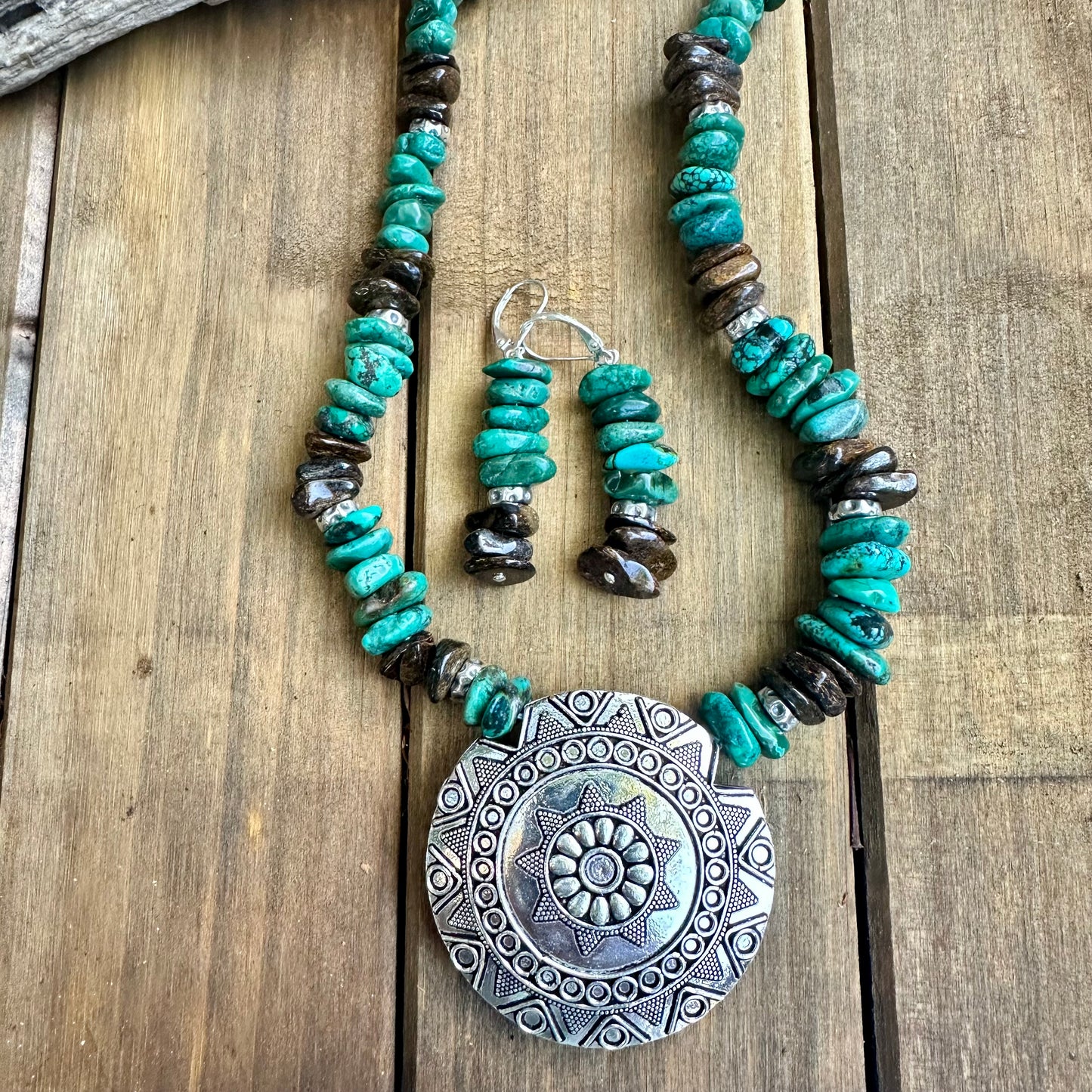 E0712 Bronzite Turquoise Earrings 2.2”