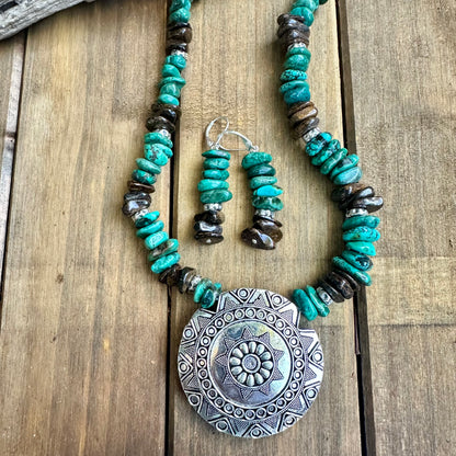 E0712 Bronzite Turquoise Earrings 2.2”