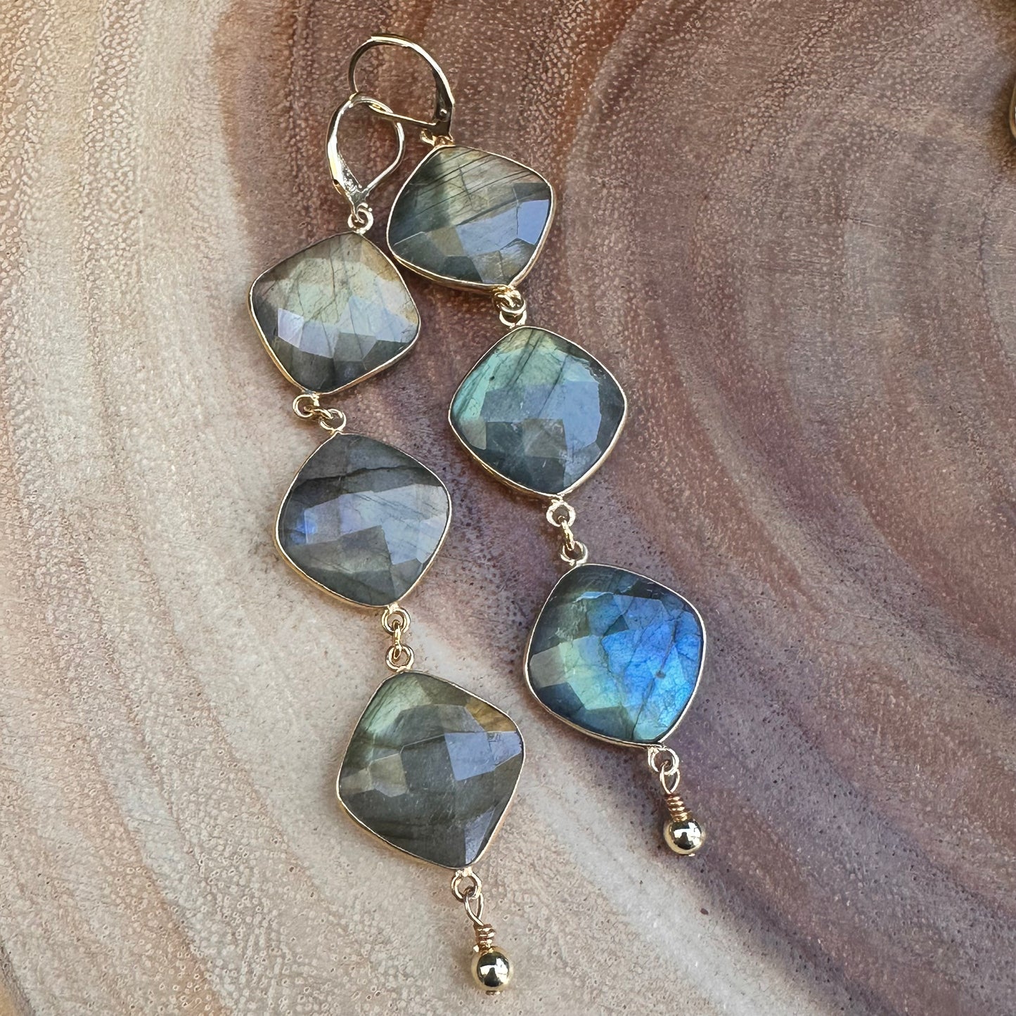 Labradorite Gold Earrings (3”)