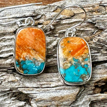 Load image into Gallery viewer, E0720  Turquoise Spiny Oyster Sterling Earrings (1.3”)
