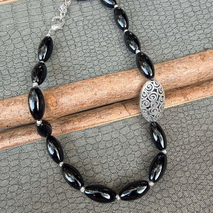 Sale - 18”-20” Onyx Sterling Silver Necklace