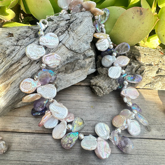 Amethyst Quartz Baroque Pearl Necklace