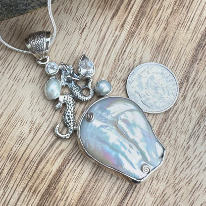 Mermaid Seahorse Baroque Pearls 2.5” Necklace