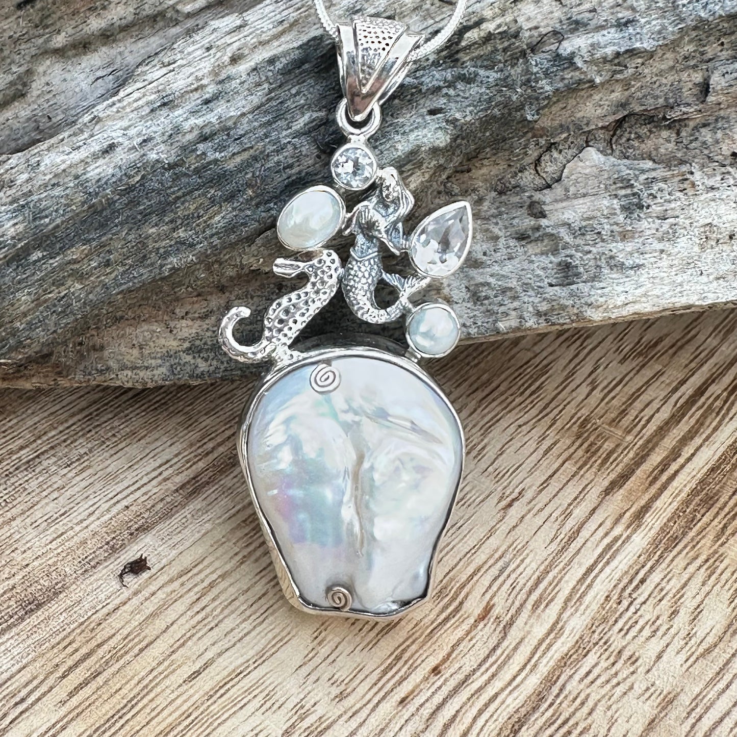 Mermaid Seahorse Baroque Pearls 2.5” Necklace