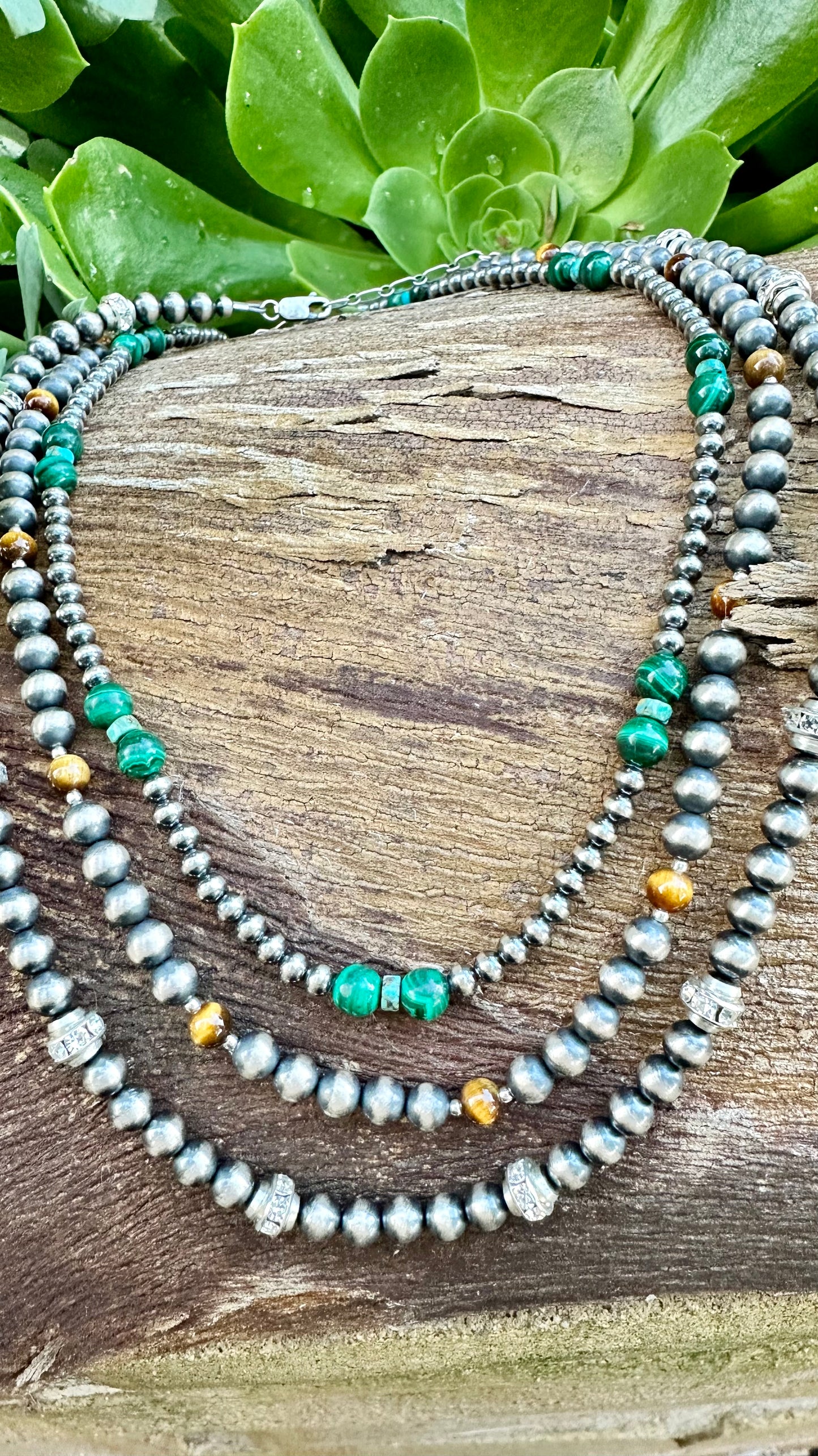 N0683  Navajo Pearls Tiger Eye  Necklace (18”-20”)
