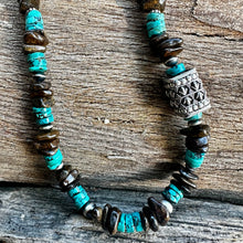 Load image into Gallery viewer, N0882   Turquoise Bronzite Navajo Pearls Necklace (18”-20”)
