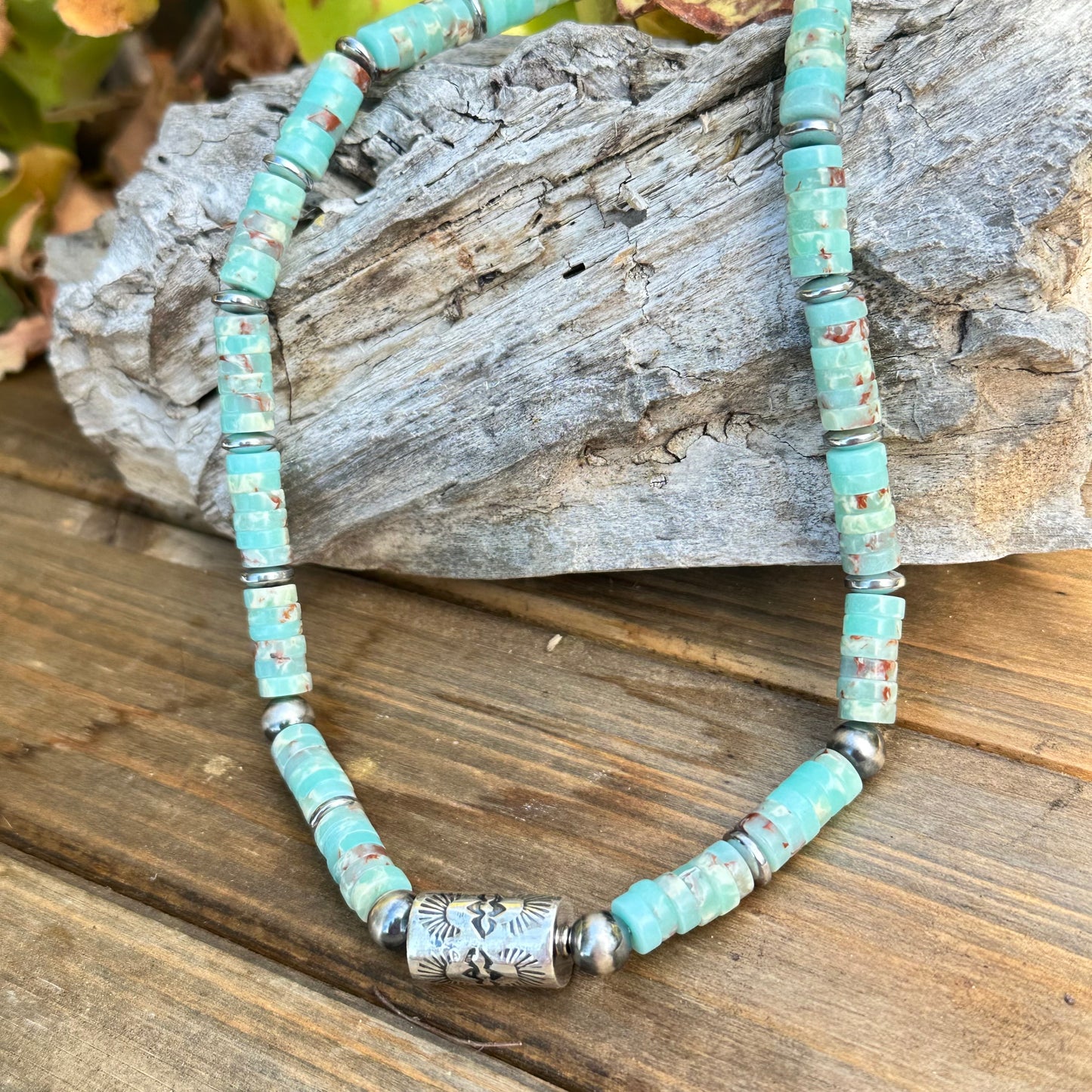 Caribbean Calcite Navajo Pearl Barrel Necklace (18"-20")