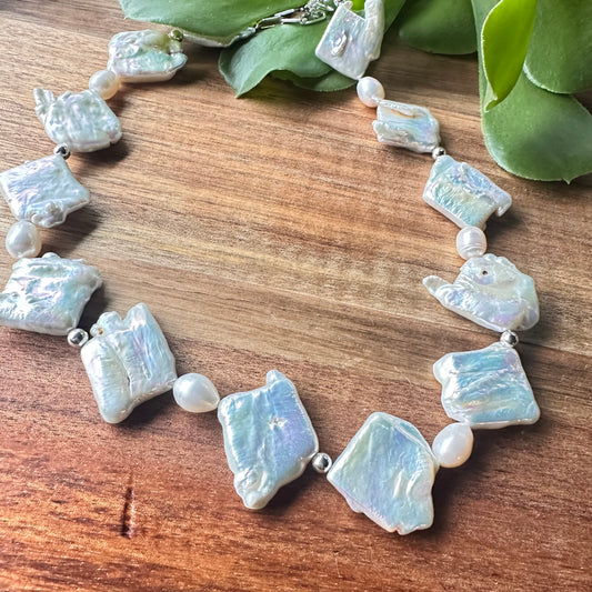 Natural Pearl Statement Necklace (17”-19”)