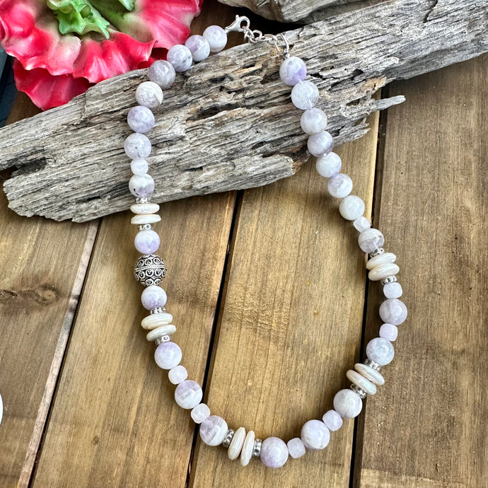 N0861  Lavender Jade Pearl Sterling Necklace (18”-20”)