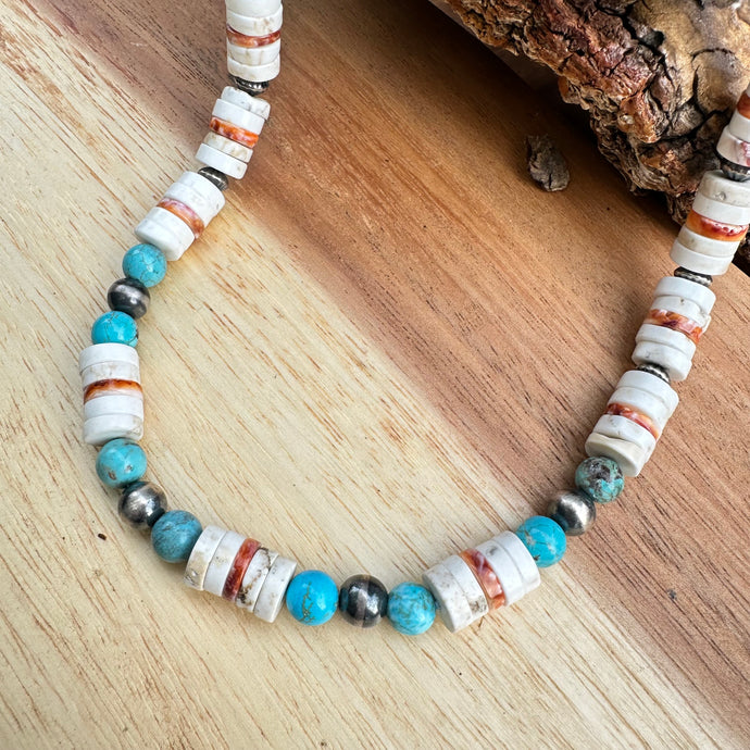 Navajo Pearl Spiny Oyster Turquoise Necklace 18”-20”