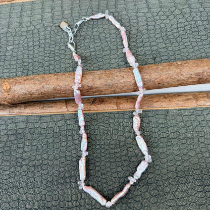 Sale - 18"-20"  Rose Quartz Pearl Sterling Silver Necklace