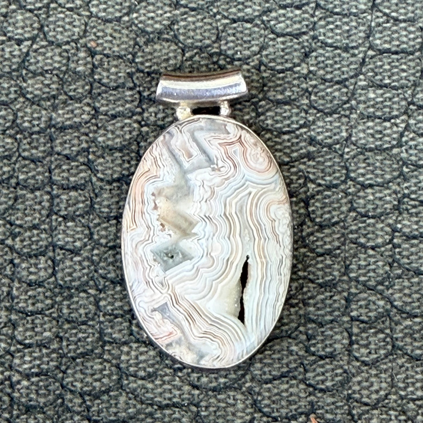 Sale -  1.8"  Crazy Lace Agate Sterling Silver Pendant Necklace (18")