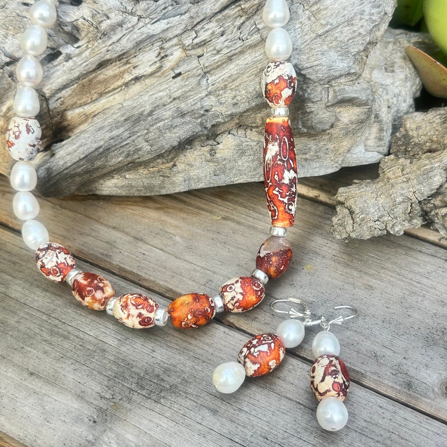 Tibetan Agate Pearl Necklace (18”-20”)