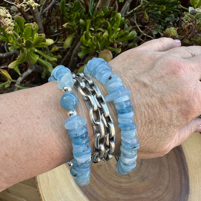 Chunky Aqua Marine Calcite Boho Bracelet